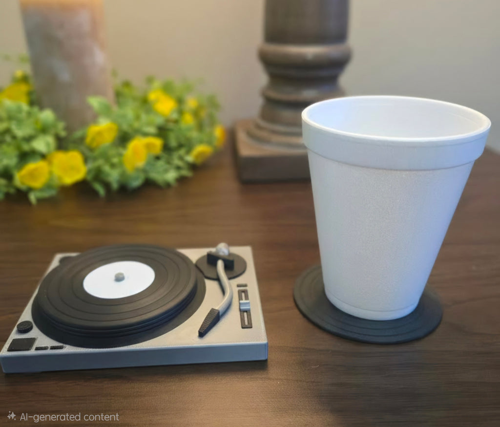 Retro Record Player Coaster Set